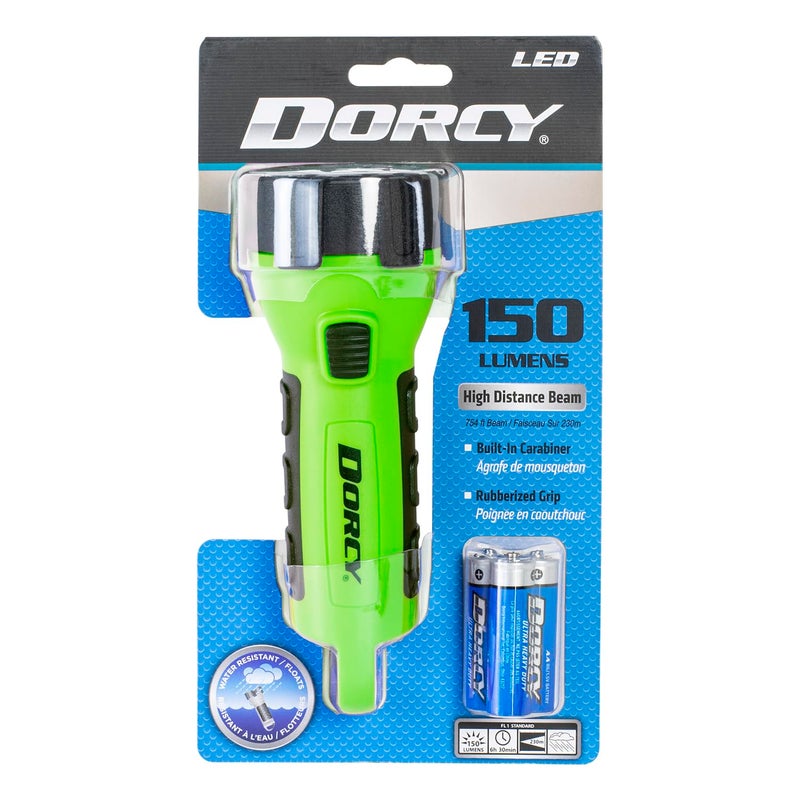 Dorcy 150 Lumen Floating Water Resistant LED Flashlight with Carabineer Clip, Neon Green (41-2513) - Image 1